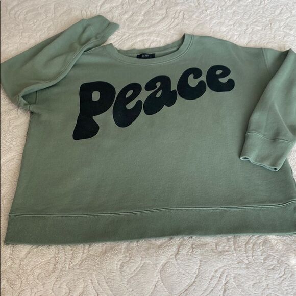J Crew Sweatshirt Green with Black Peace Graphic Size S - Picture 12 of 14